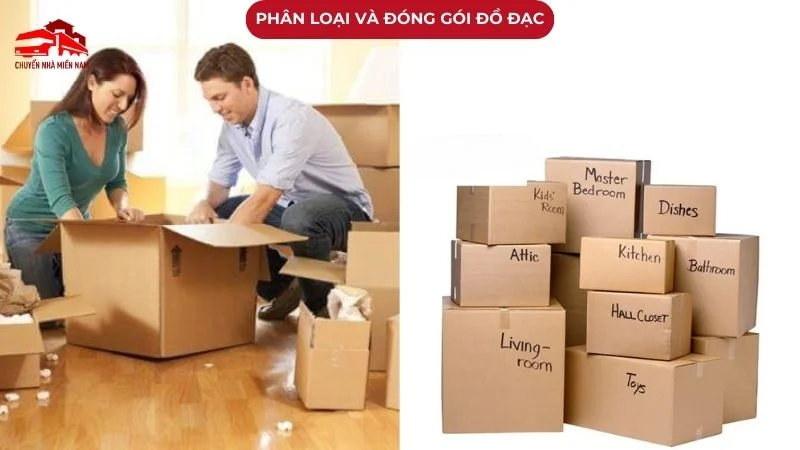 phân loại và đóng gói đồ đạc theo khu vực