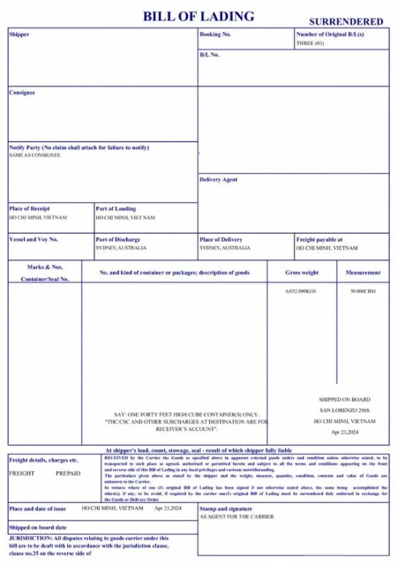 Vận đơn Bill Of Lading
